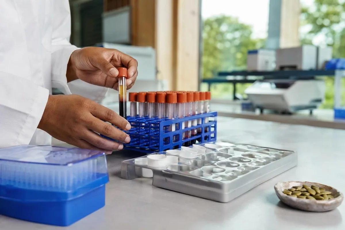 Laboratory technician handling sample tubes
